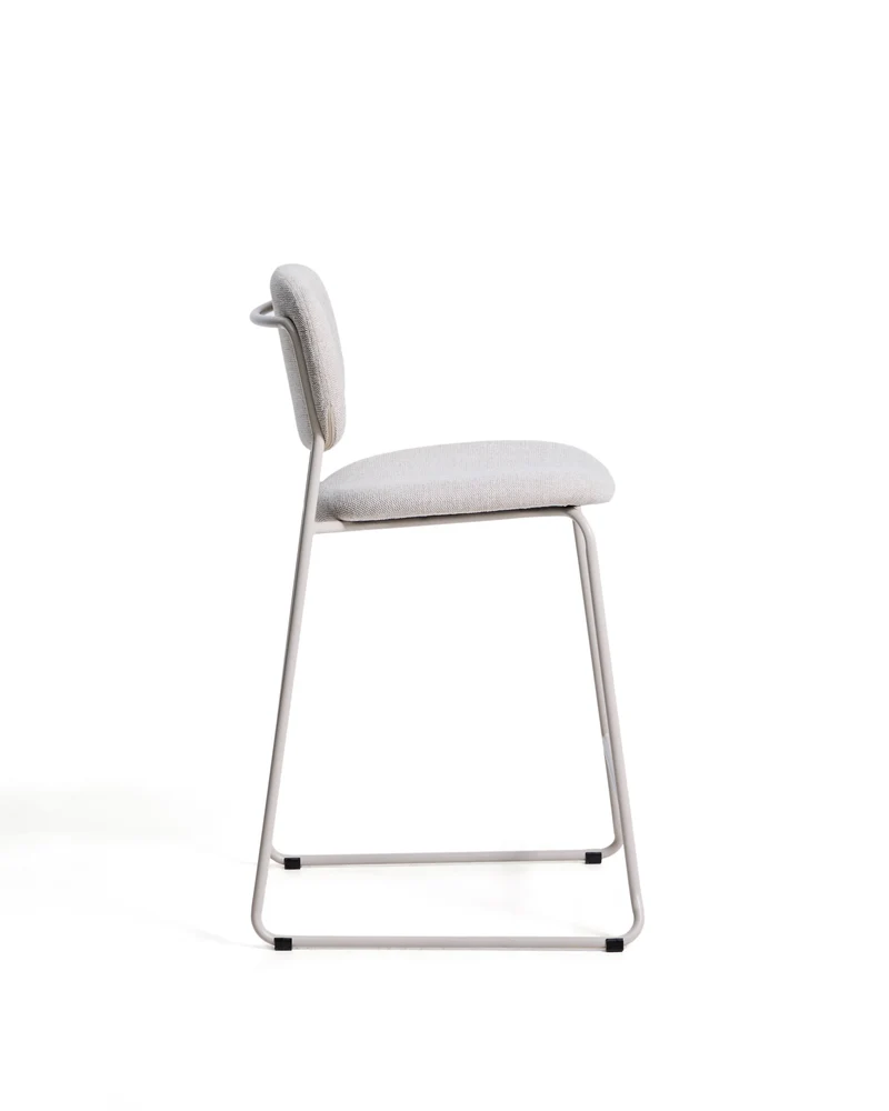 Meli stackable stool in beige chenille with beige metal legs FSC Mix Credit 65cm