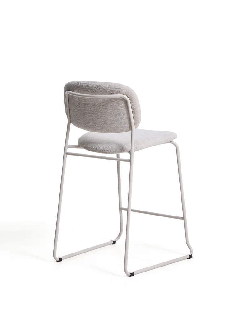 Meli stackable stool in beige chenille with beige metal legs FSC Mix Credit 65cm