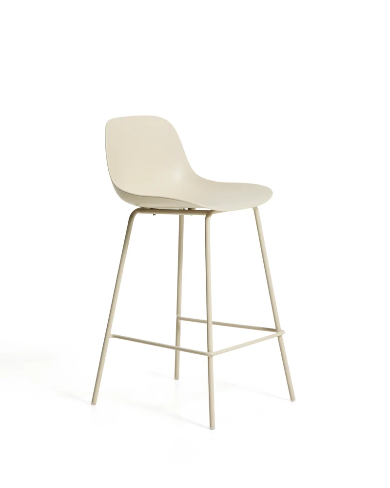 Altea beige stool with beige finish steel legs 65cm