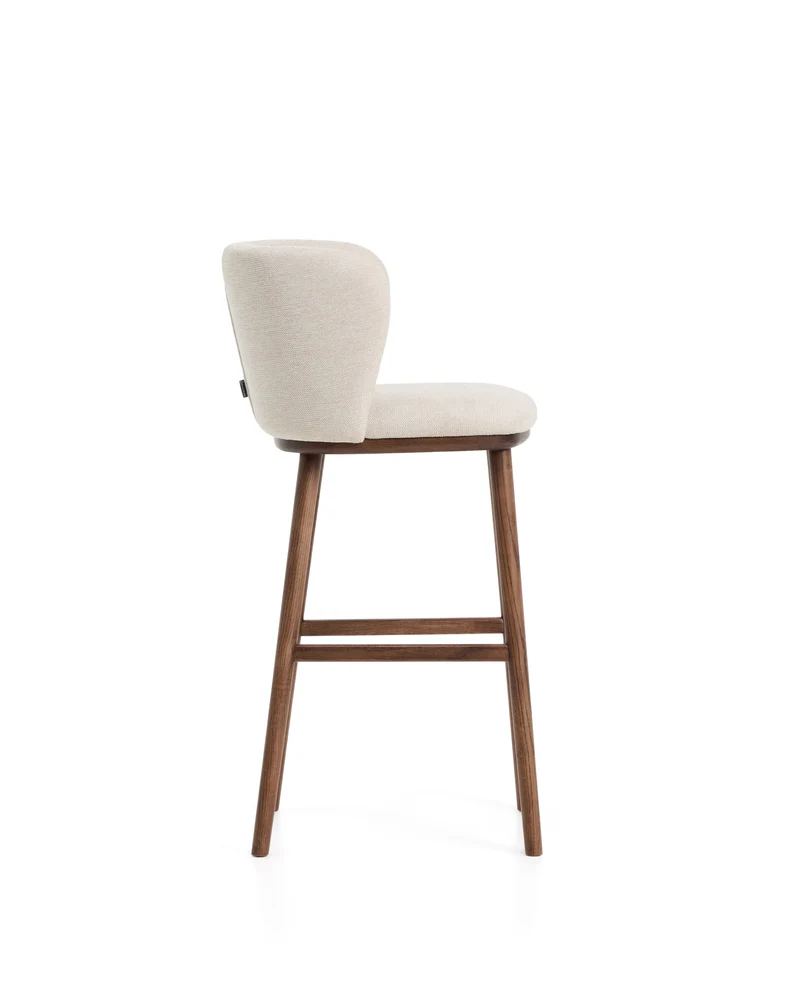 Ciselia beige chenille stool with walnut legs 75cm