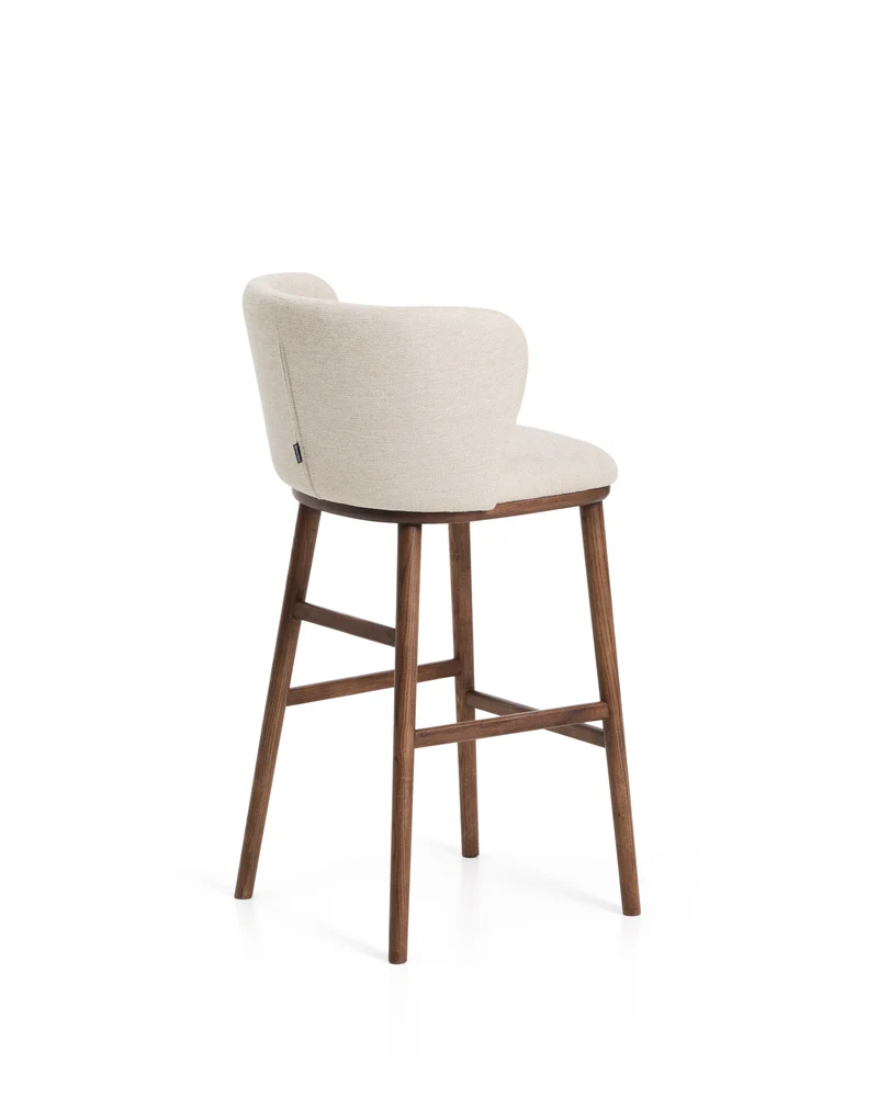 Ciselia beige chenille stool with walnut legs 75cm