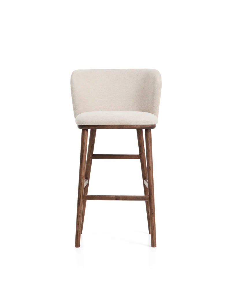 Ciselia beige chenille stool with walnut legs 75cm