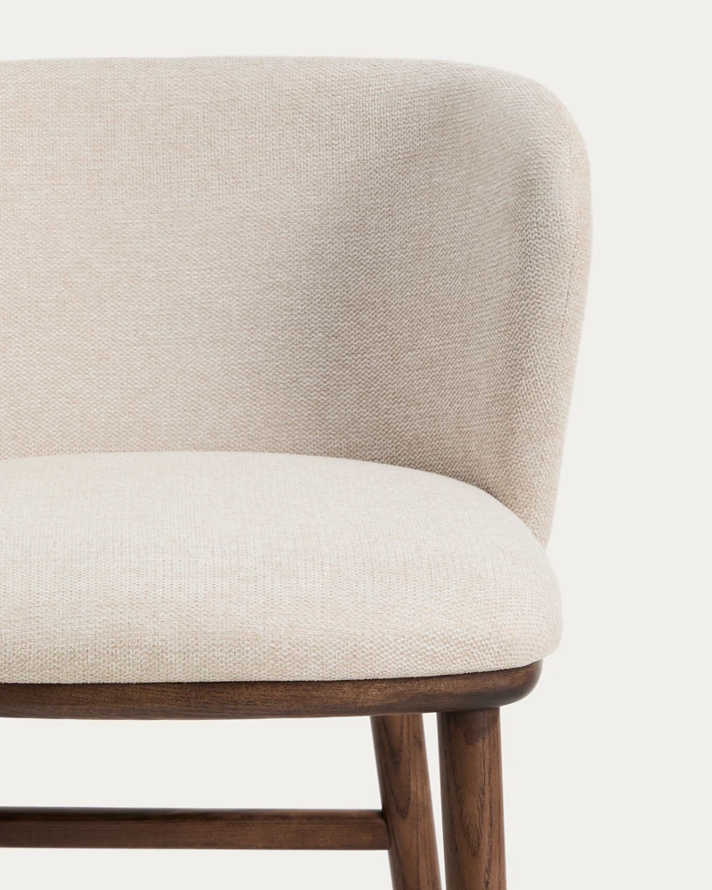Ciselia beige chenille stool with walnut legs 75cm