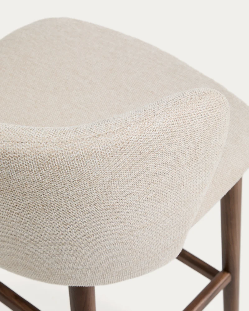 Ciselia beige chenille stool with walnut legs 75cm