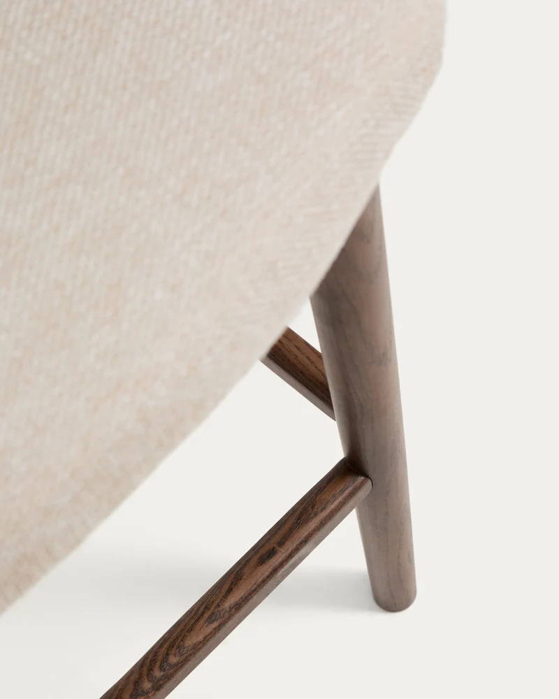 Ciselia beige chenille stool with walnut legs 75cm