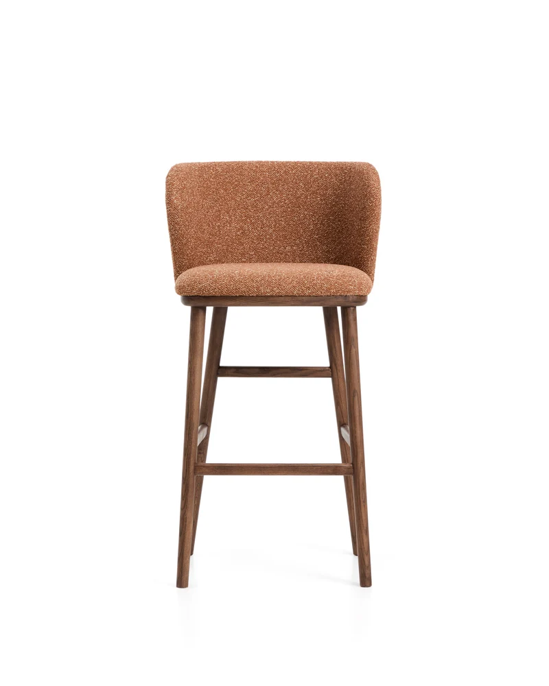 Ciselia terracotta thick chenille stool with walnut legs 75cm