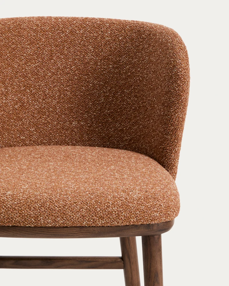Ciselia terracotta thick chenille stool with walnut legs 75cm
