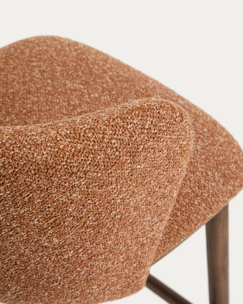Ciselia terracotta thick chenille stool with walnut legs 75cm