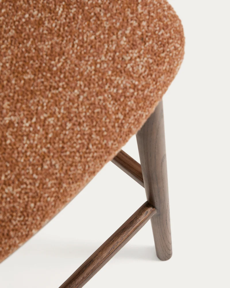 Ciselia terracotta thick chenille stool with walnut legs 75cm
