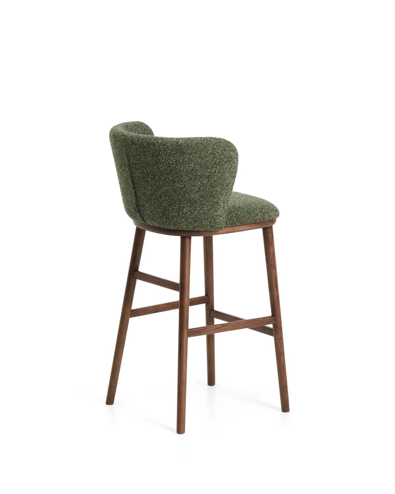 Ciselia dark green thick chenille stool with walnut legs 75cm