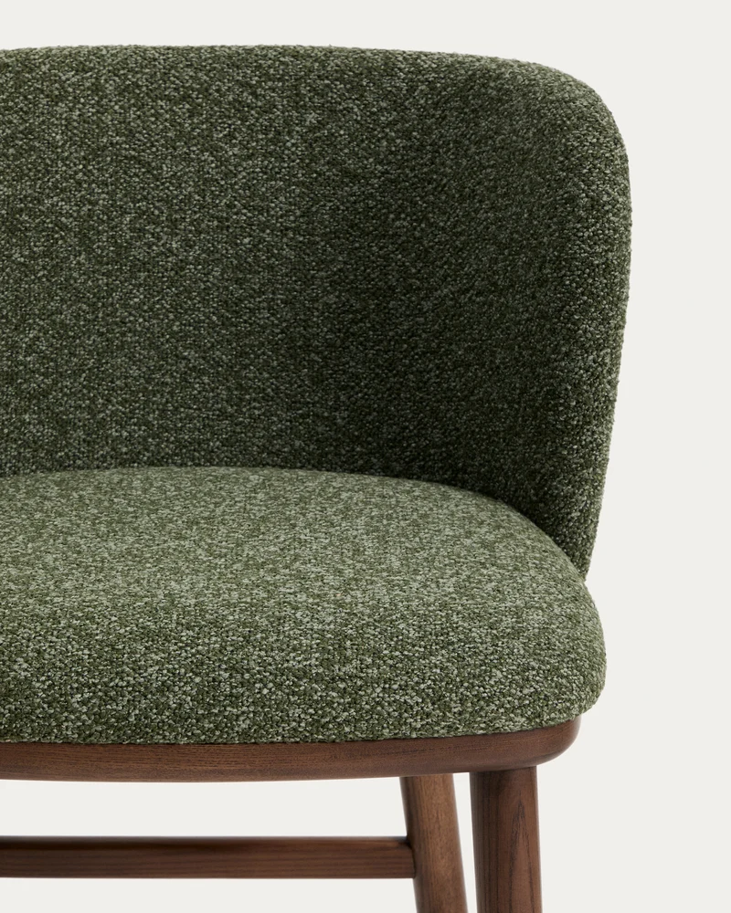 Ciselia dark green thick chenille stool with walnut legs 75cm