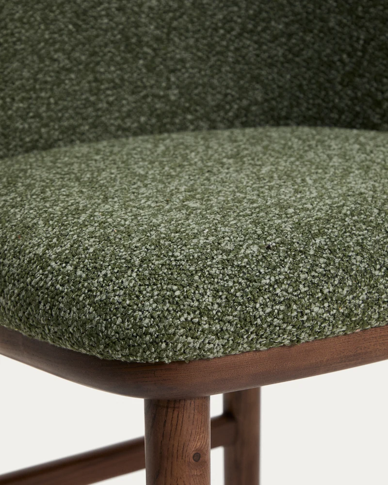 Ciselia dark green thick chenille stool with walnut legs 75cm