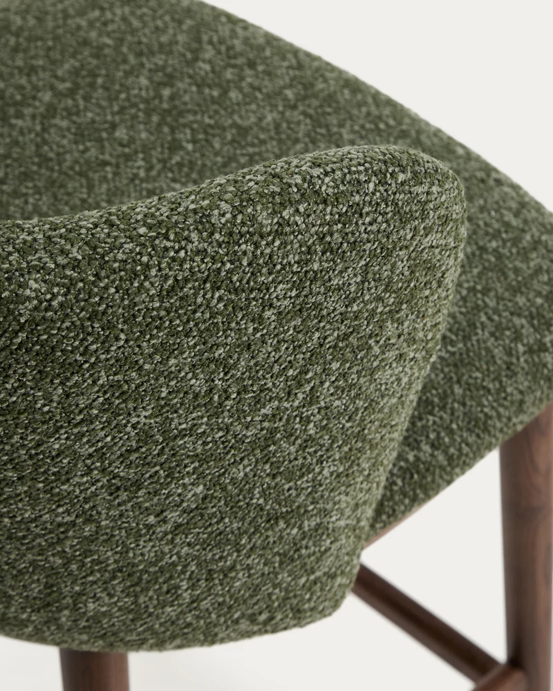 Ciselia dark green thick chenille stool with walnut legs 75cm