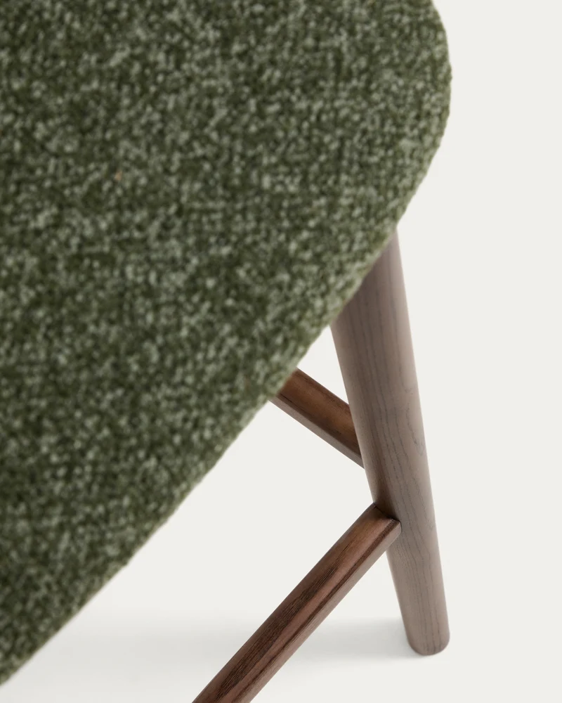 Ciselia dark green thick chenille stool with walnut legs 75cm