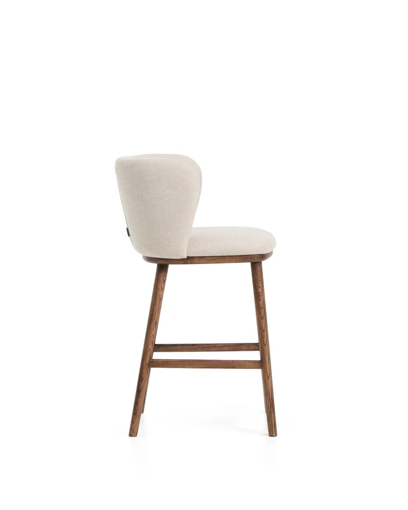 Ciselia beige chenille stool with walnut legs 65cm