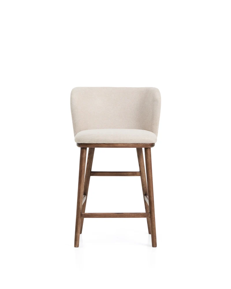 Ciselia beige chenille stool with walnut legs 65cm