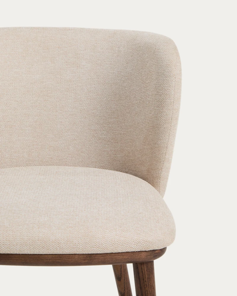 Ciselia beige chenille stool with walnut legs 65cm