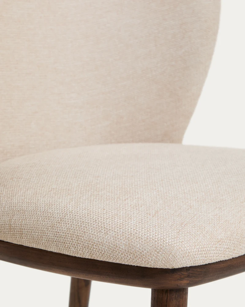 Ciselia beige chenille stool with walnut legs 65cm
