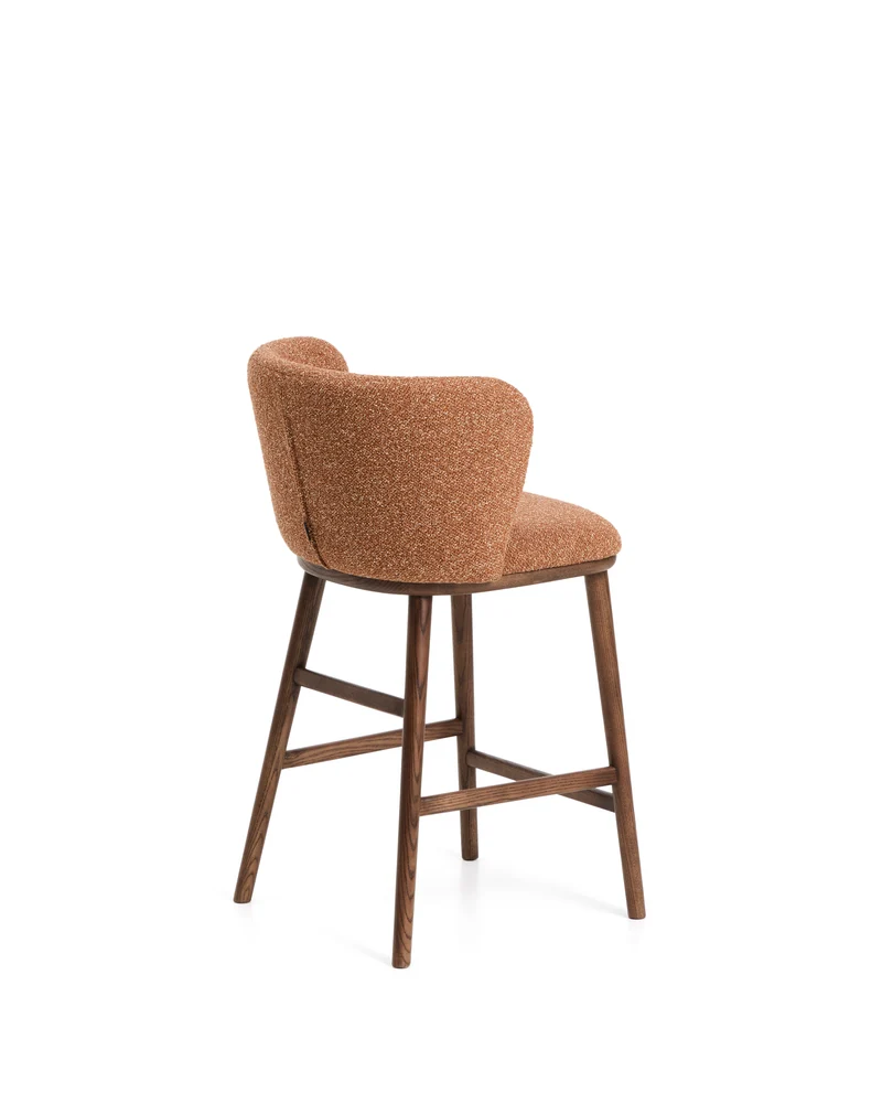 Ciselia terracotta thick chenille stool with walnut legs 65cm