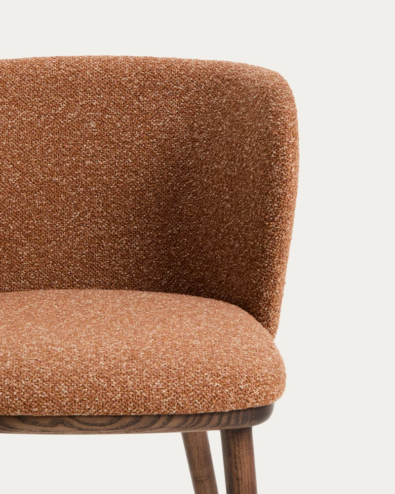 Ciselia terracotta thick chenille stool with walnut legs 65cm