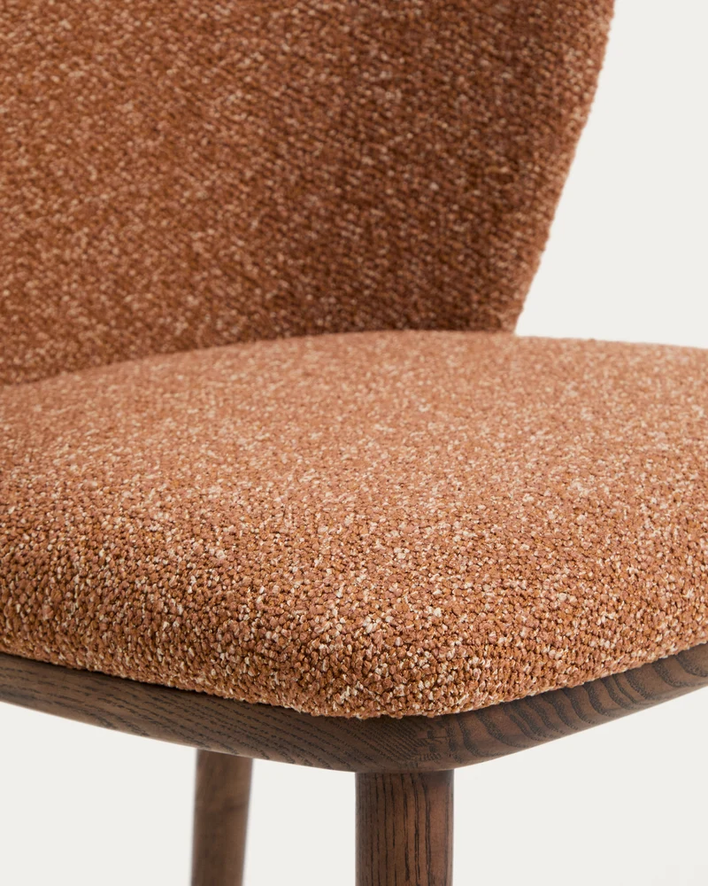 Ciselia terracotta thick chenille stool with walnut legs 65cm