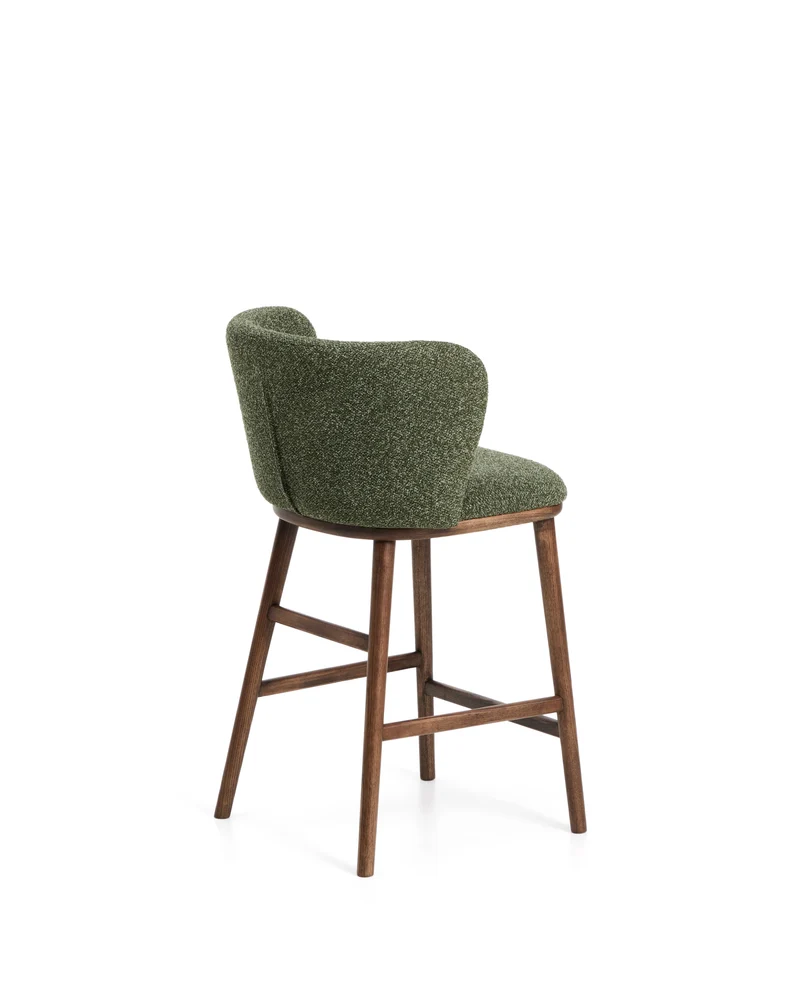 Ciselia dark green thick chenille stool with walnut legs 65cm