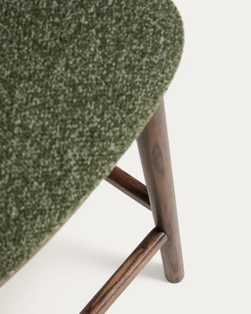 Ciselia dark green thick chenille stool with walnut legs 65cm