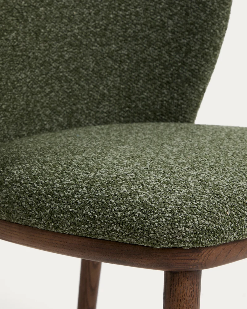Ciselia dark green thick chenille stool with walnut legs 65cm