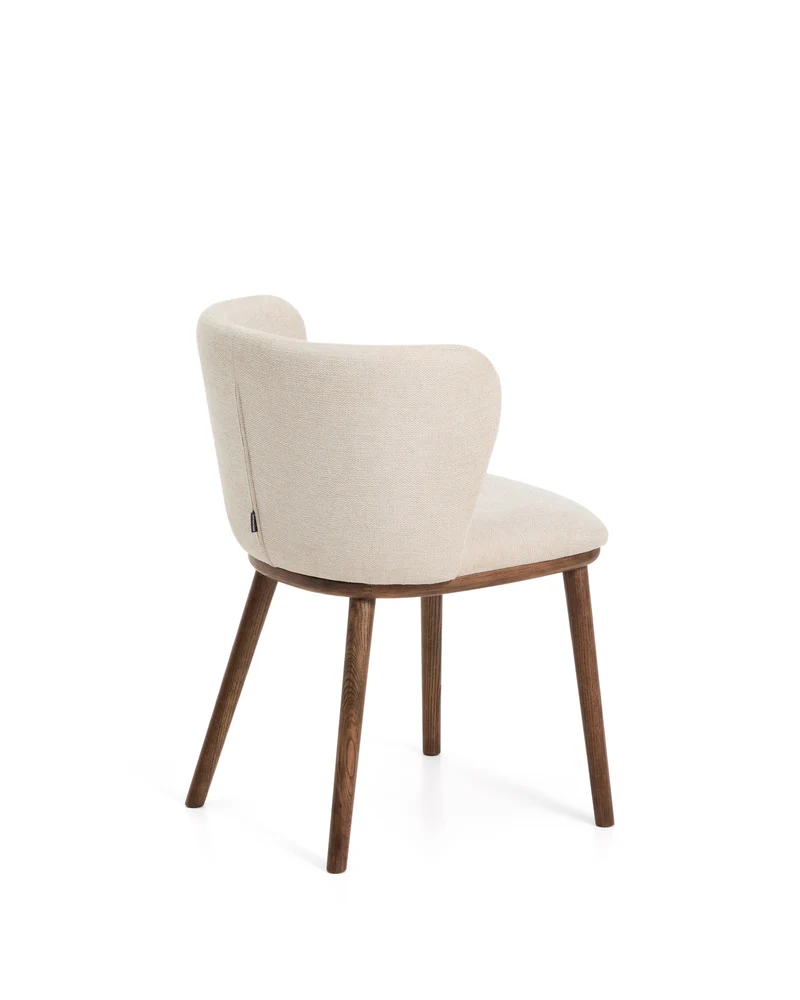 Ciselia beige chenille chair with walnut legs