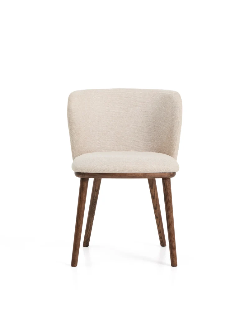 Ciselia beige chenille chair with walnut legs