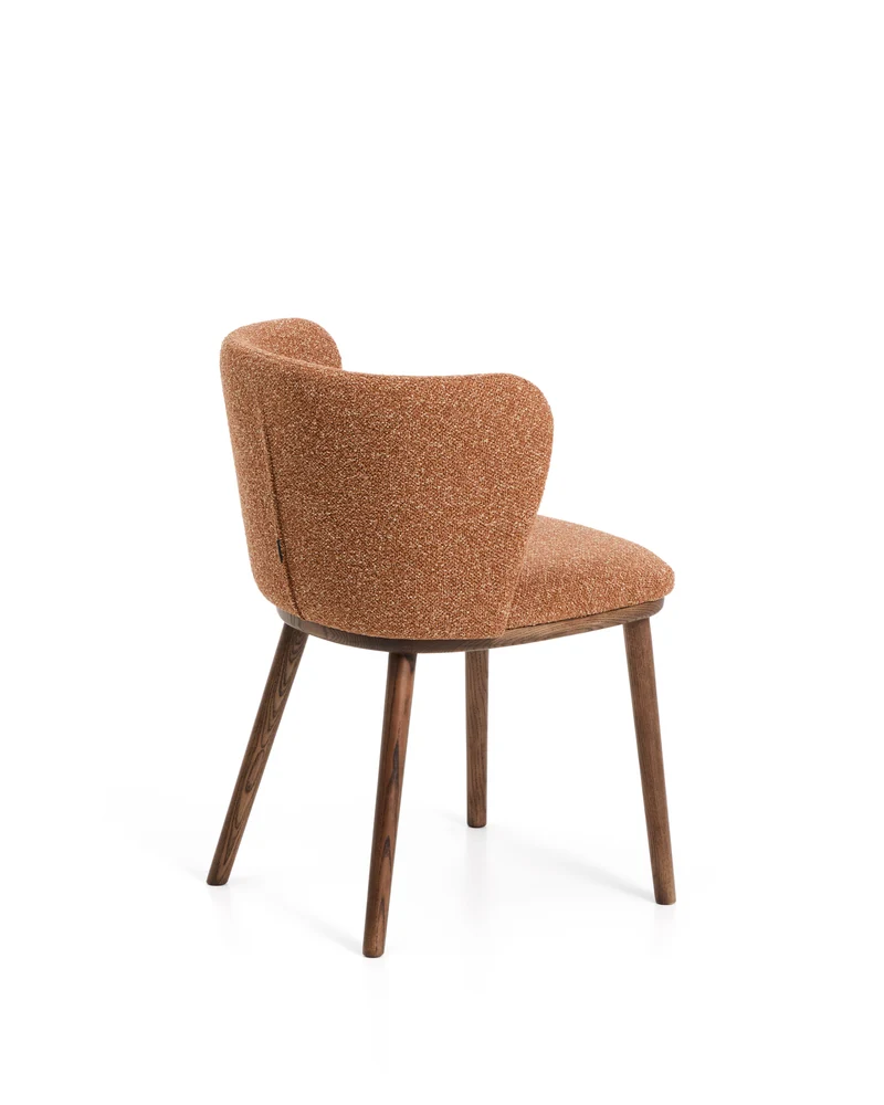 Ciselia terracotta thick chenille chair with walnut legs
