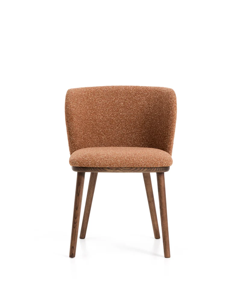 Ciselia terracotta thick chenille chair with walnut legs