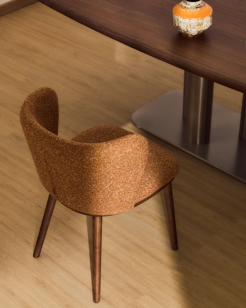 Ciselia terracotta thick chenille chair with walnut legs
