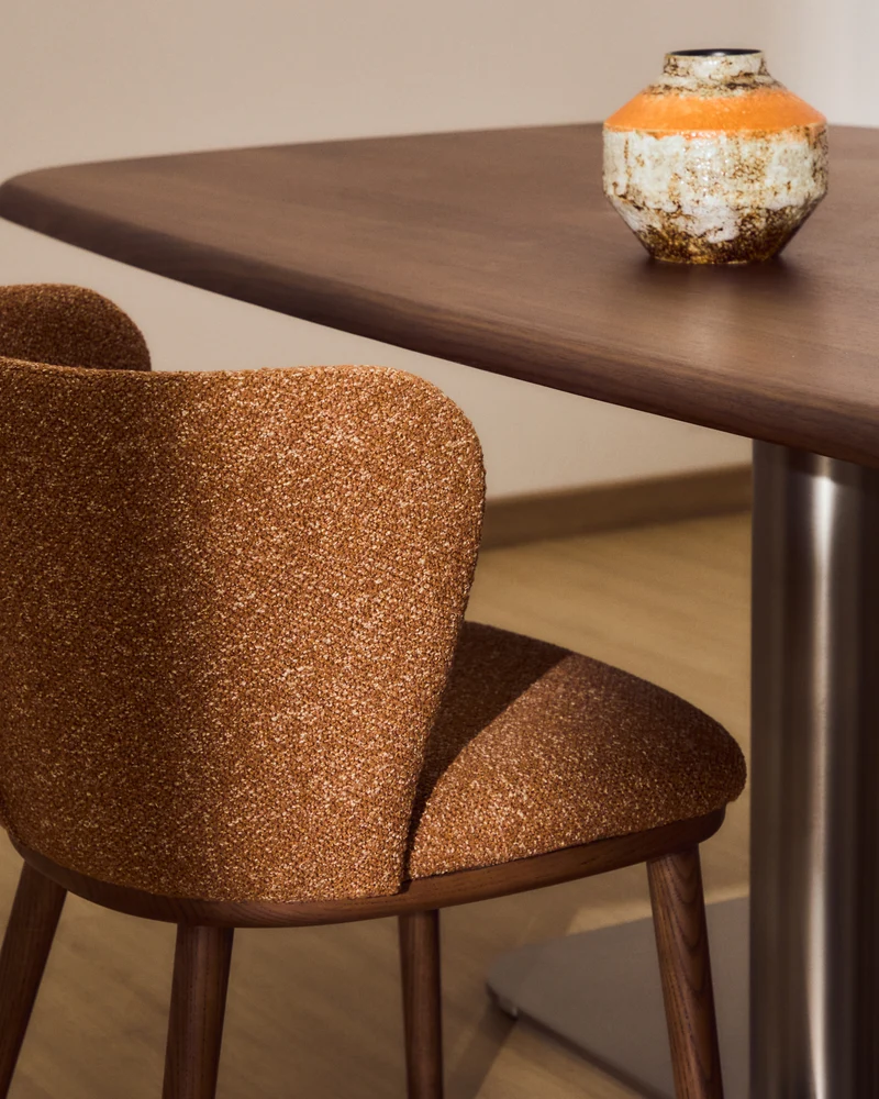 Ciselia terracotta thick chenille chair with walnut legs