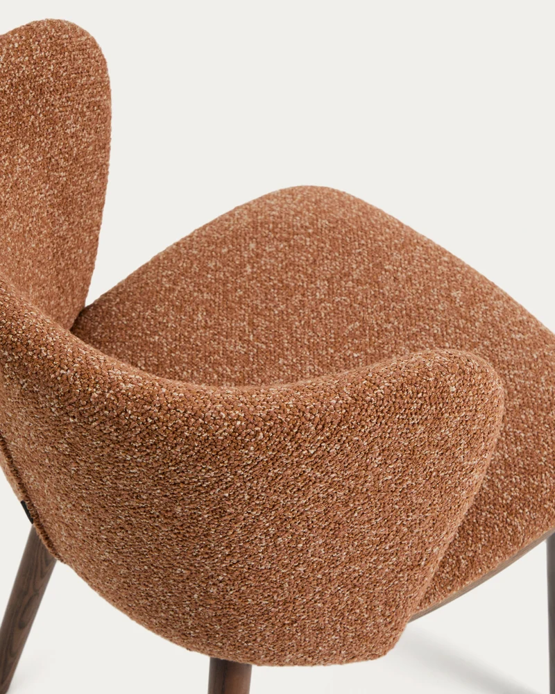 Ciselia terracotta thick chenille chair with walnut legs