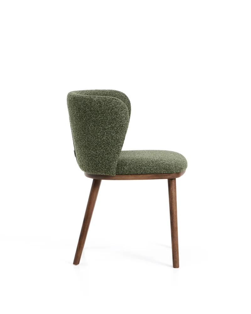 Ciselia dark green thick chenille chair with walnut legs