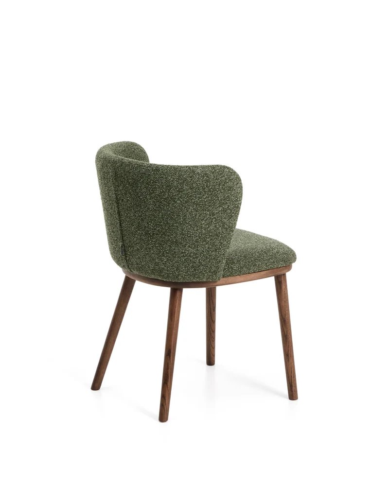 Ciselia dark green thick chenille chair with walnut legs