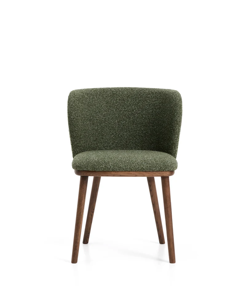 Ciselia dark green thick chenille chair with walnut legs