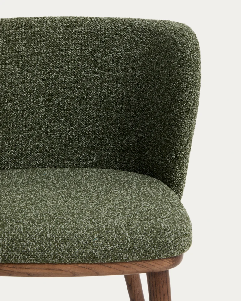 Ciselia dark green thick chenille chair with walnut legs