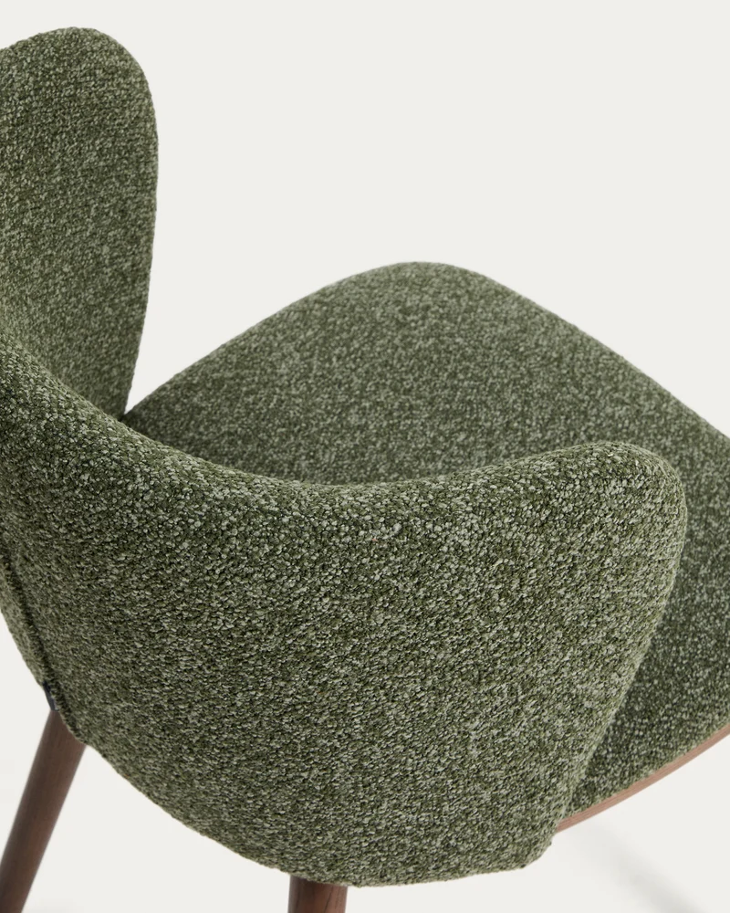 Ciselia dark green thick chenille chair with walnut legs