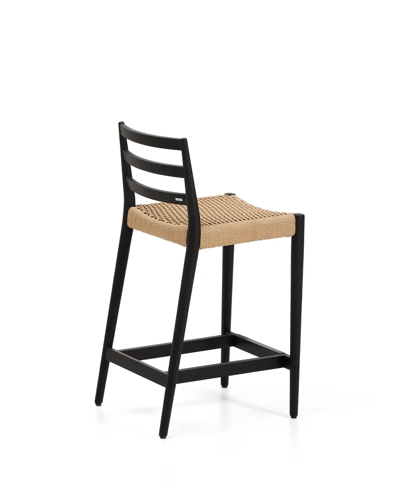 Analy stool with a backrest in solid oak wood in a black finish and rope cord seat 65 cm