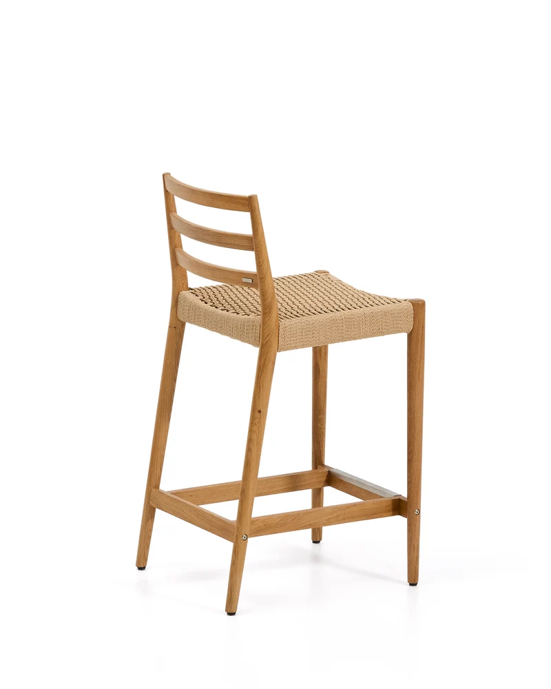 Analy stool backrest solid oak wood natural-tone finish and rope seat 65 cm