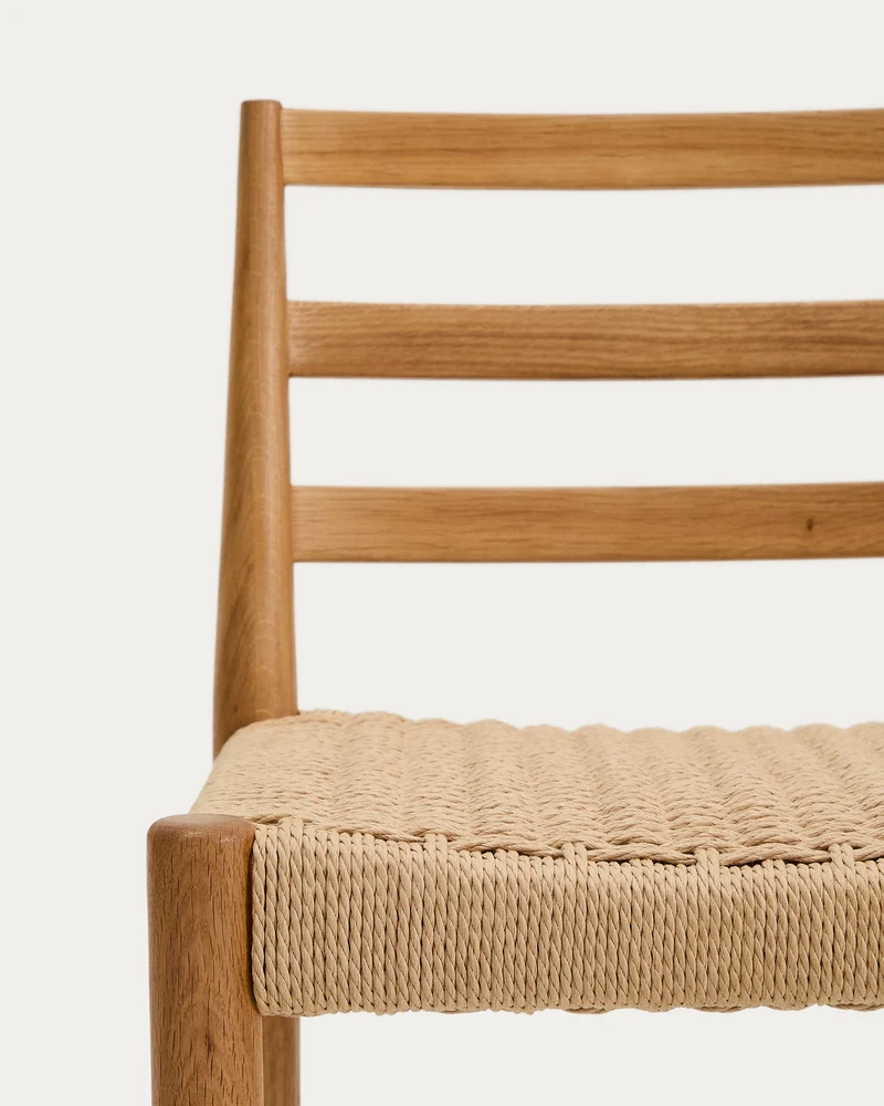 Analy stool backrest solid oak wood natural-tone finish and rope seat 65 cm