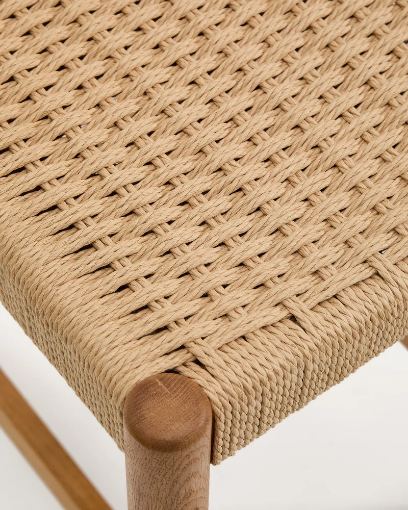 Analy stool backrest solid oak wood natural-tone finish and rope seat 65 cm