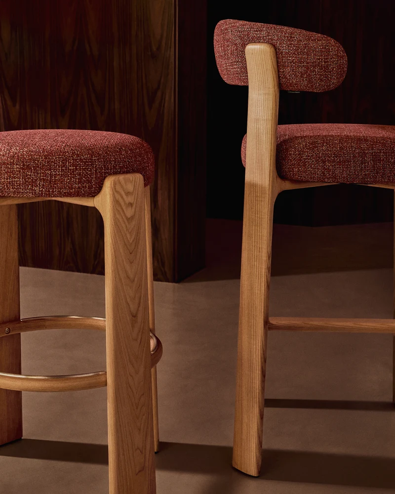 Granite stool in terracotta chenille & natural 75cm