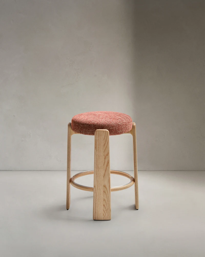 Granite stool in terracotta chenille & natural 65cm