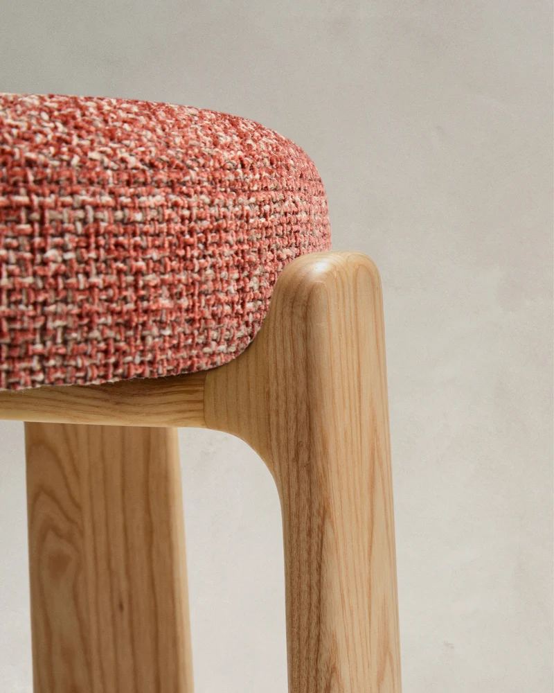 Granite stool in terracotta chenille & natural 65cm