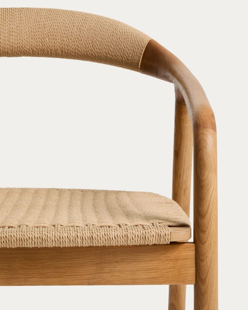 Derile armchair in solid oak wood with natural-tone finish and beige paper rope cord FSC 100%
