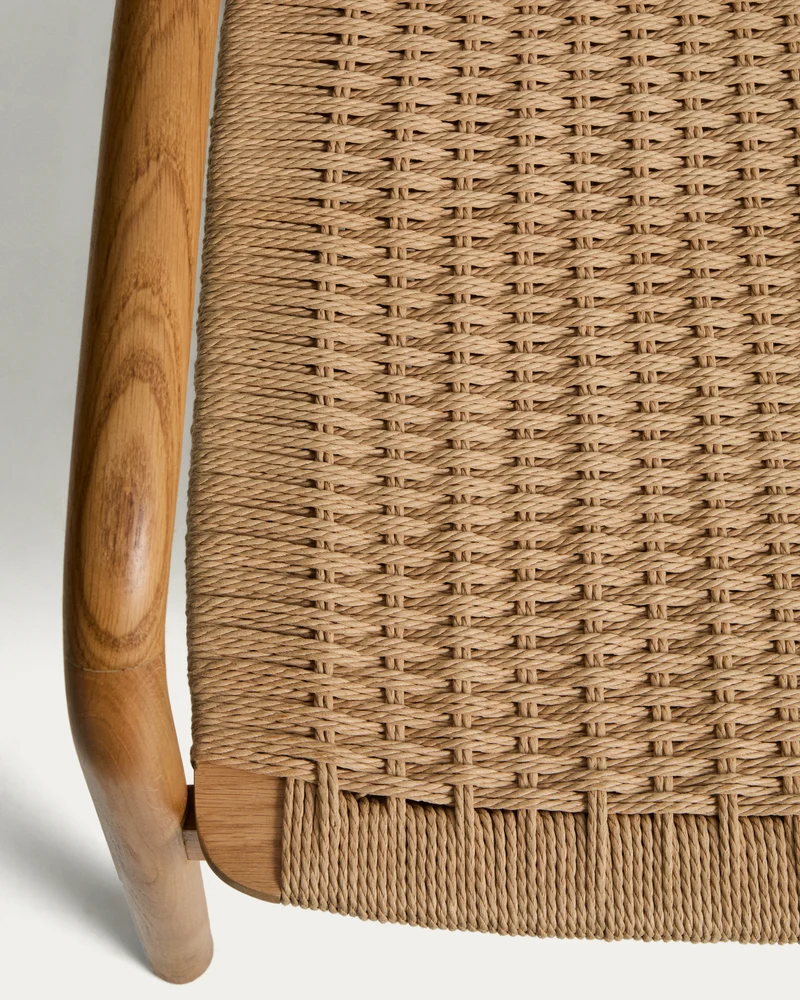 Derile armchair in solid oak wood with natural-tone finish and beige paper rope cord FSC 100%