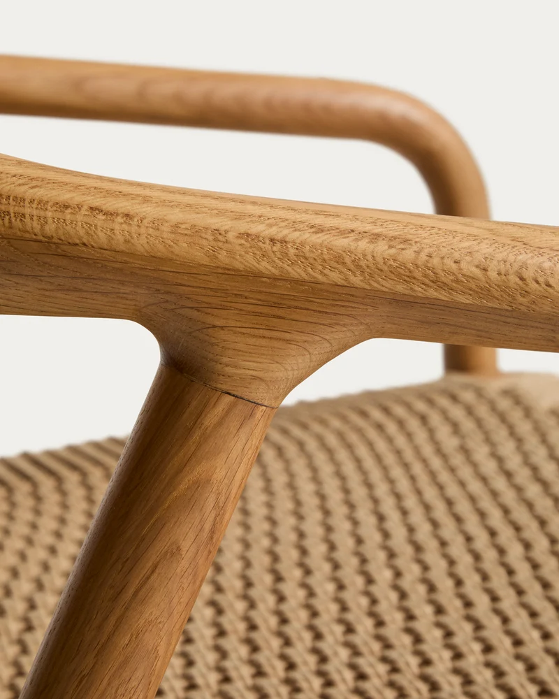 Derile armchair in solid oak wood with natural-tone finish and beige paper rope cord FSC 100%
